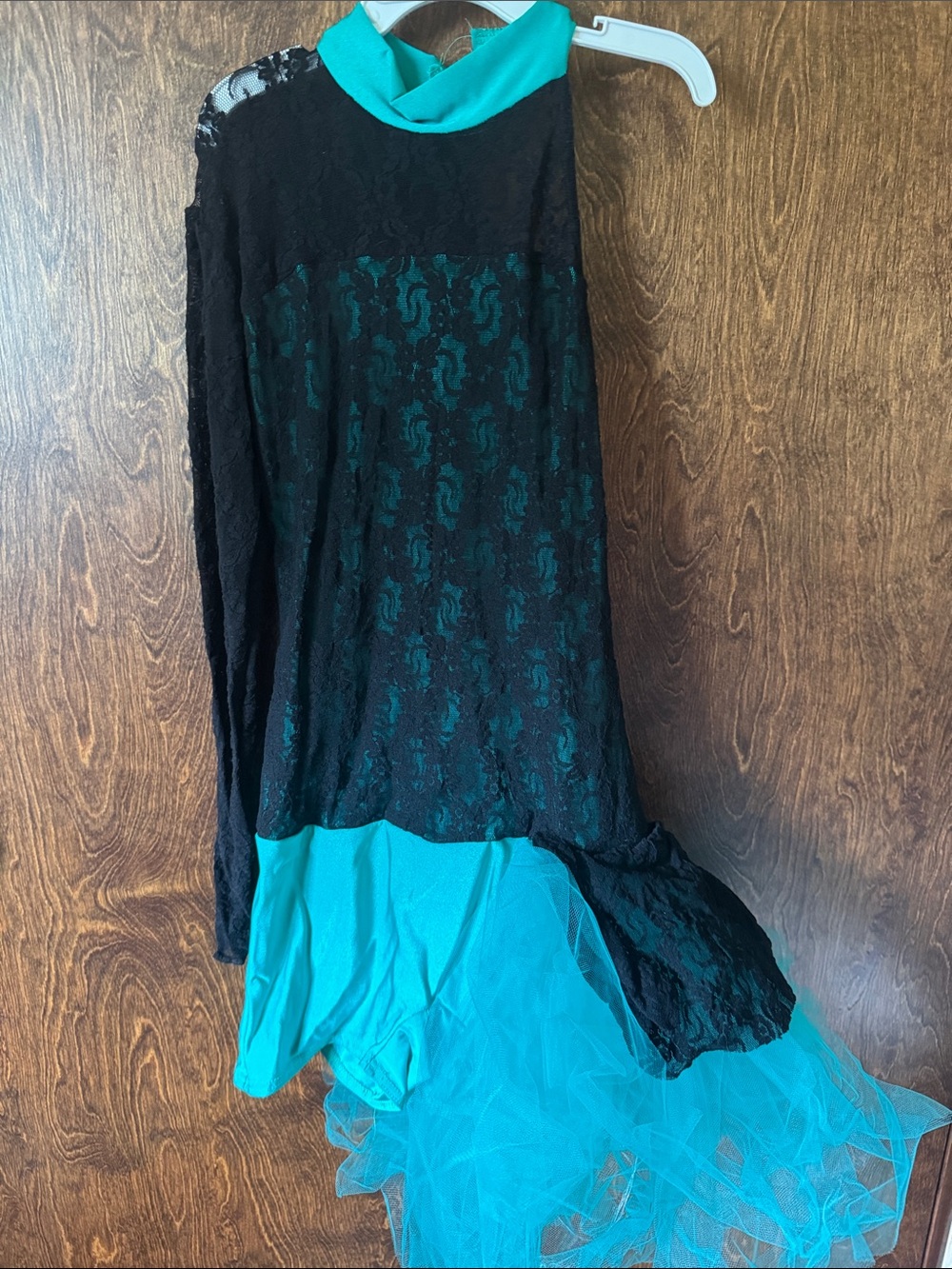 Black Lace and Teal Tulle Elegant Contrast Design Dance Costume